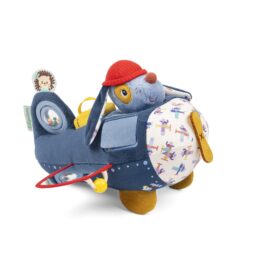 Jouet d'activités avion Jules le chien - Bien calé dans le cockpit, ce pilote tout doux invite les petites mains à explorer les sons et les textures. Dès 9 mois, 34,99 €