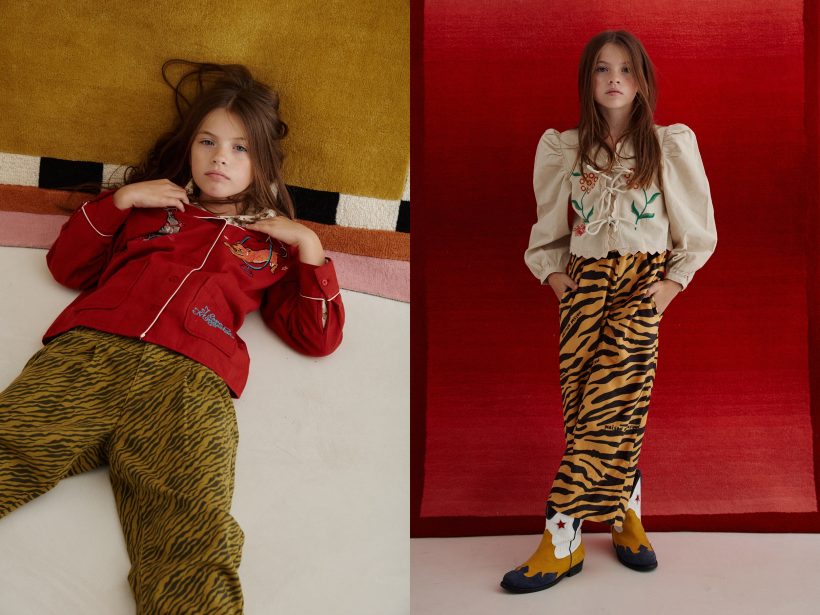 A gauche Mélie porte une veste Maison Mangostan & un pantalon Piupiuchick  et à droite elle porte un total look Maison magostan - Doolittle