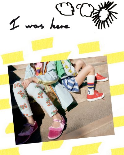 Anna Emy  : Veste Bobo Choses, T-shirt Wynken, Short et legging Bobo Choses, chaussures  Lavi Friulane  Laura : Sweat, polo & short The Campamento, sac Bobo Choses, chaussettes Wynken et chaussures Superga ​   - Doolittle
